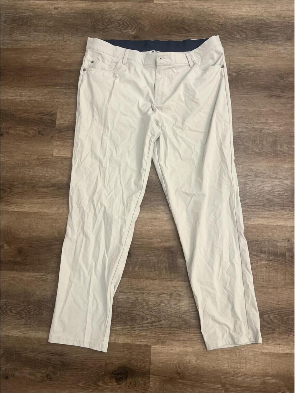 Adidas Performance Pants Mens 36x30 Beige Prime Green Golf Lightweight Chino